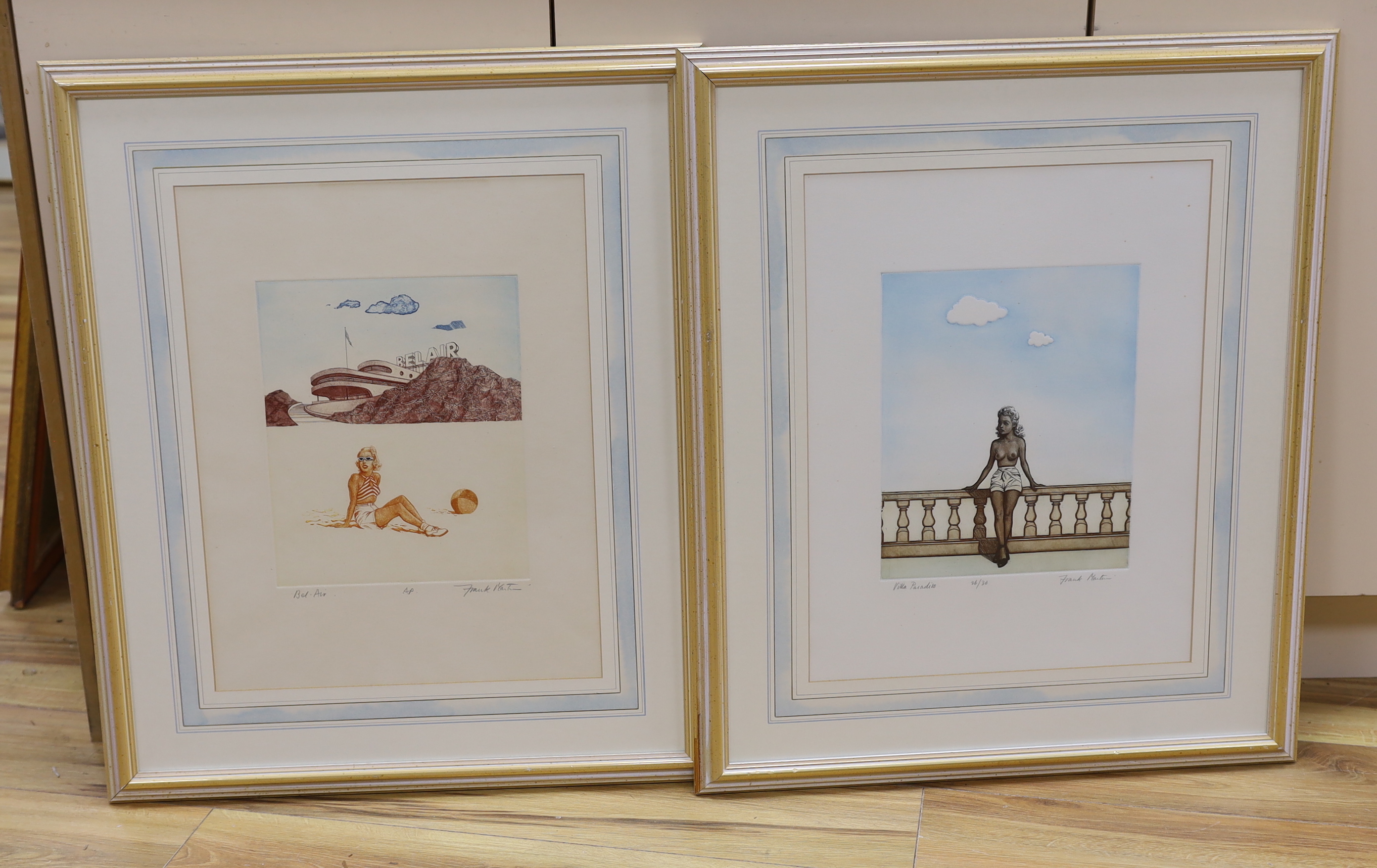 Frank Martin (1921-2005), pair of colour etchings, 'Bel Air' and 'Villa Paradiso', signed in pencil, one artist proof, one limited edition 26/30, 49 x 38cm